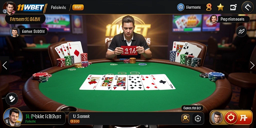 Tampilan gameplay Poker yang mendebarkan di 11WBET.
