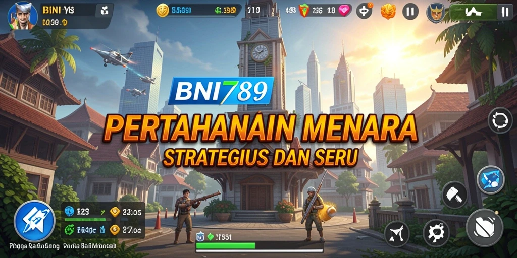 Tampilan gameplay BNI789 yang seru dengan menara dan musuh beragam.