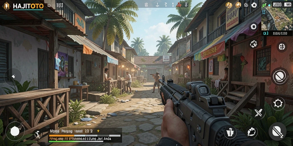 Tampilan gameplay intens HAJITOTO dalam pertempuran FPS yang mendebarkan.
