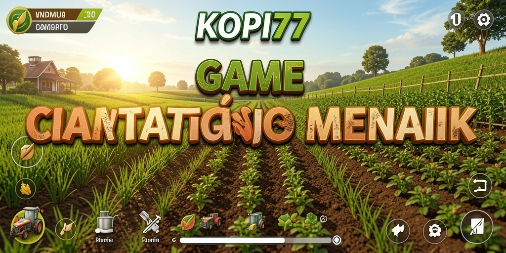Screenshot gameplay KOPI77 menampilkan petani yang sedang memanen hasil pertanian.