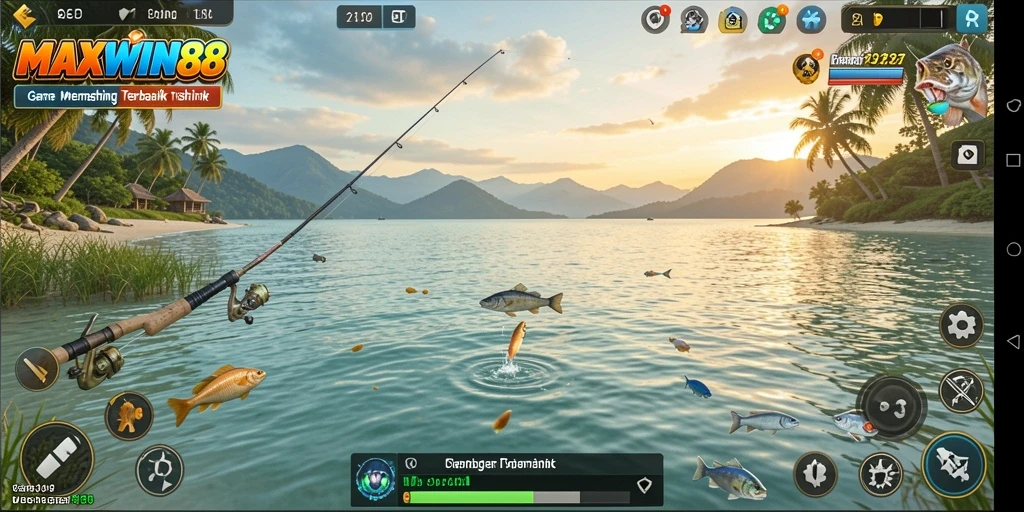 Tampilan gameplay seru dalam MAXWIN88 dengan suasana memancing yang memukau.