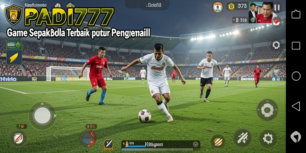 Screenshot utama PADI777 menampilkan aksi seru di lapangan sepak bola.