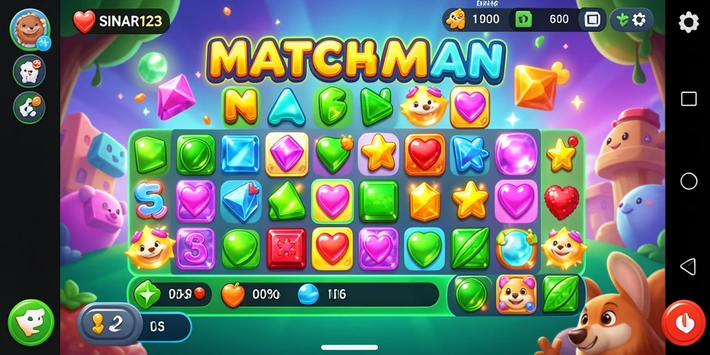 Tangkapan layar SINAR123 menampilkan gameplay seru dan berwarna dalam arcade Match-3.