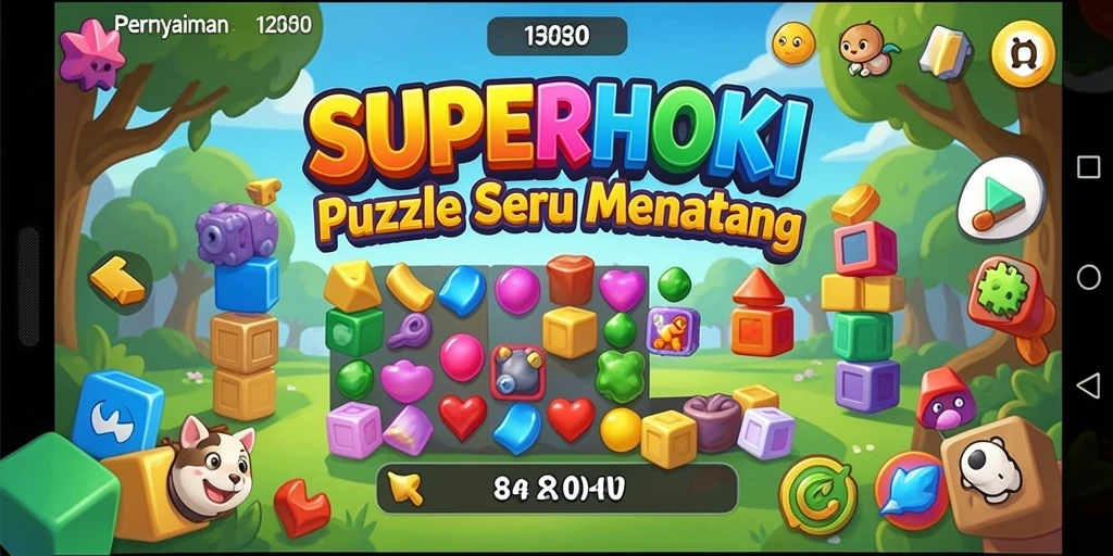 Tampilan gameplay SUPERHOKI dengan berbagai teka-teki yang menantang.