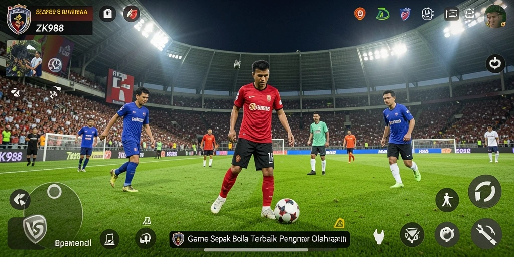 Tampilan gameplay ZK988 dengan aksi seru di lapangan sepak bola.
